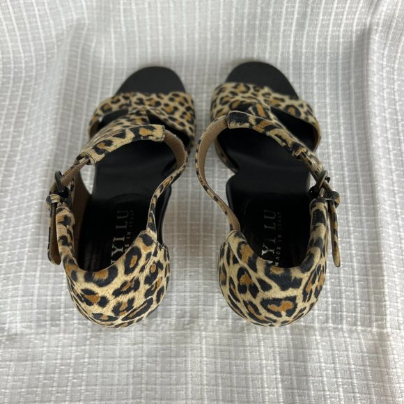 Anyi Lu Sandals 37.5 Nubuck Suede Leopard Open Toe Block Heels Shoes Electra 7 - Picture 6 of 14